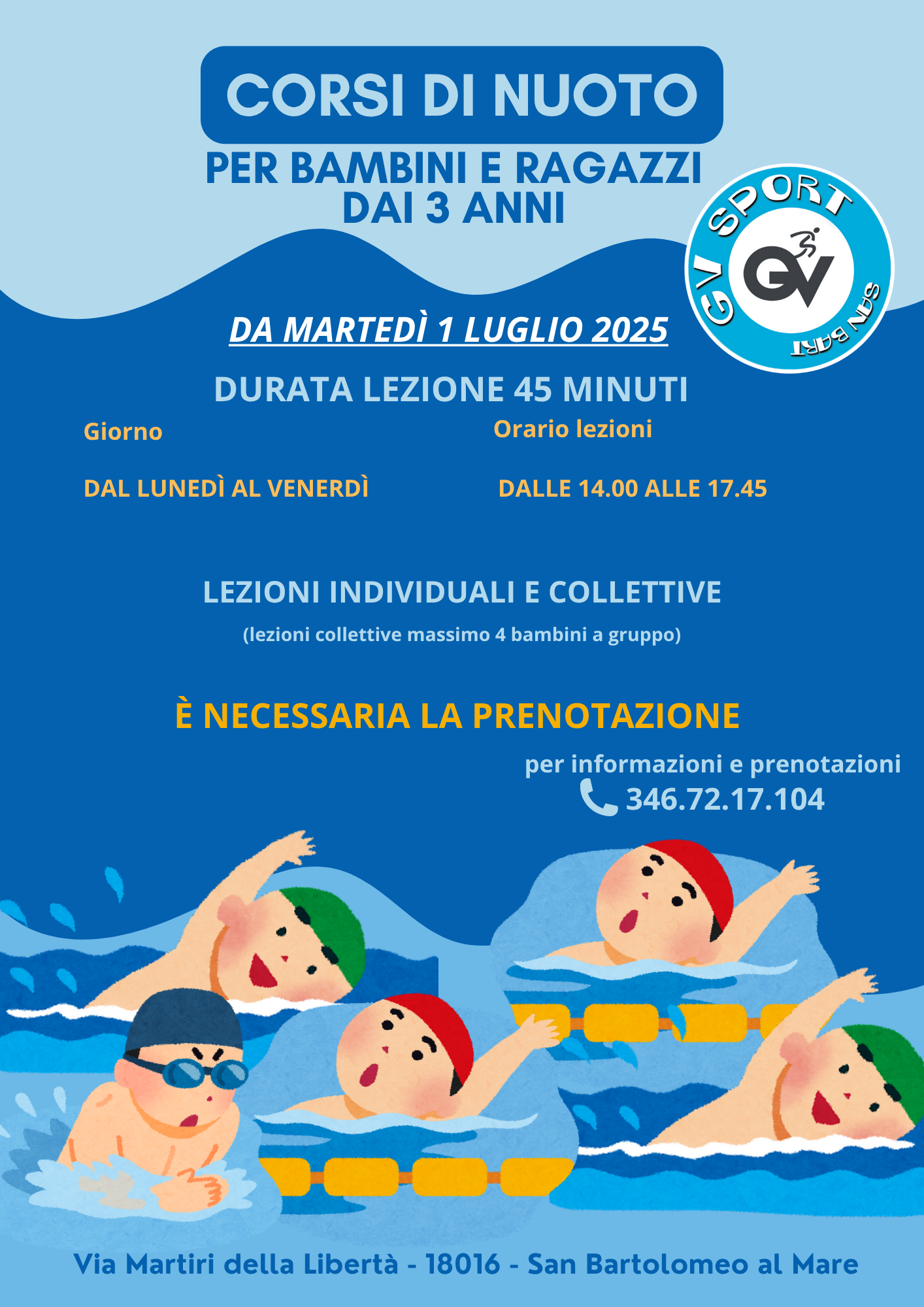Copia di Blu Azzurro Illustrato Giocoso Per Bambini Corsi Di Nuoto Volantino